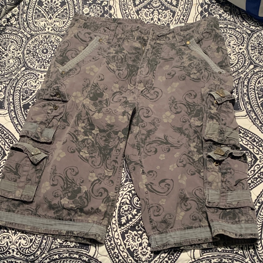 Men's Gray Patterned Cargo Shorts